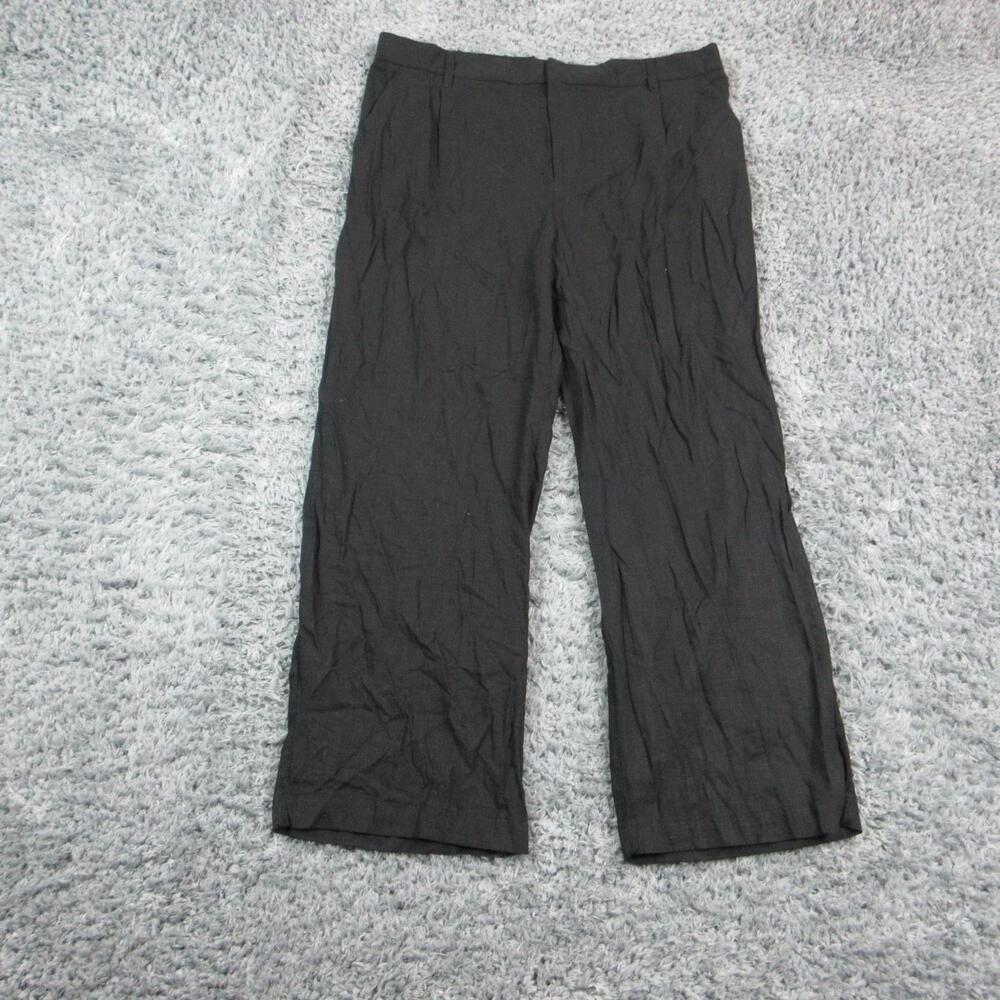 H&M Dress Pants Womens XL Black Viscose Linen High Rise Wide Leg 38x29.5* NWT